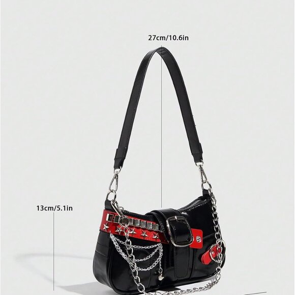 Women's Y2K Star Embroidery Shoulder Bag Mini Chain Hobo Purses - Picture 4 of 7